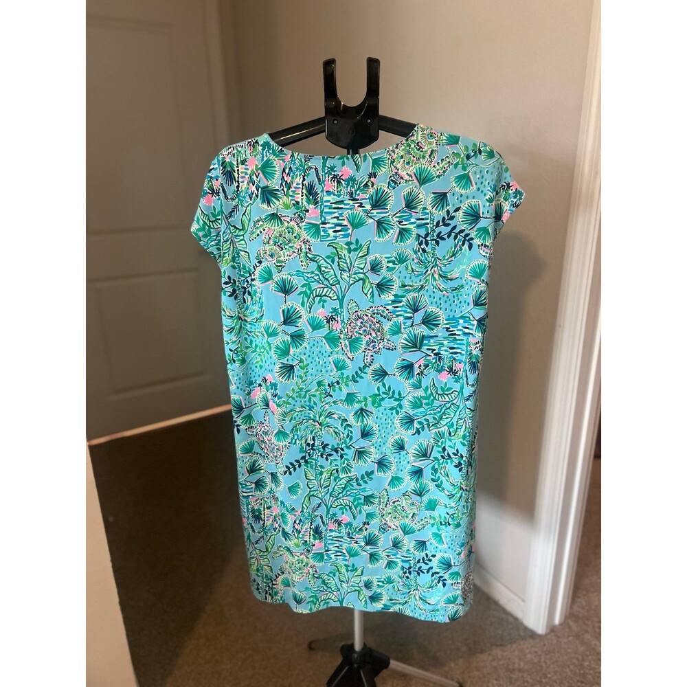 Lilly Pulitzer Tropical Turtle & Palm Tree V-Neck Dress Women’s Size Large - Picture 5 of 11